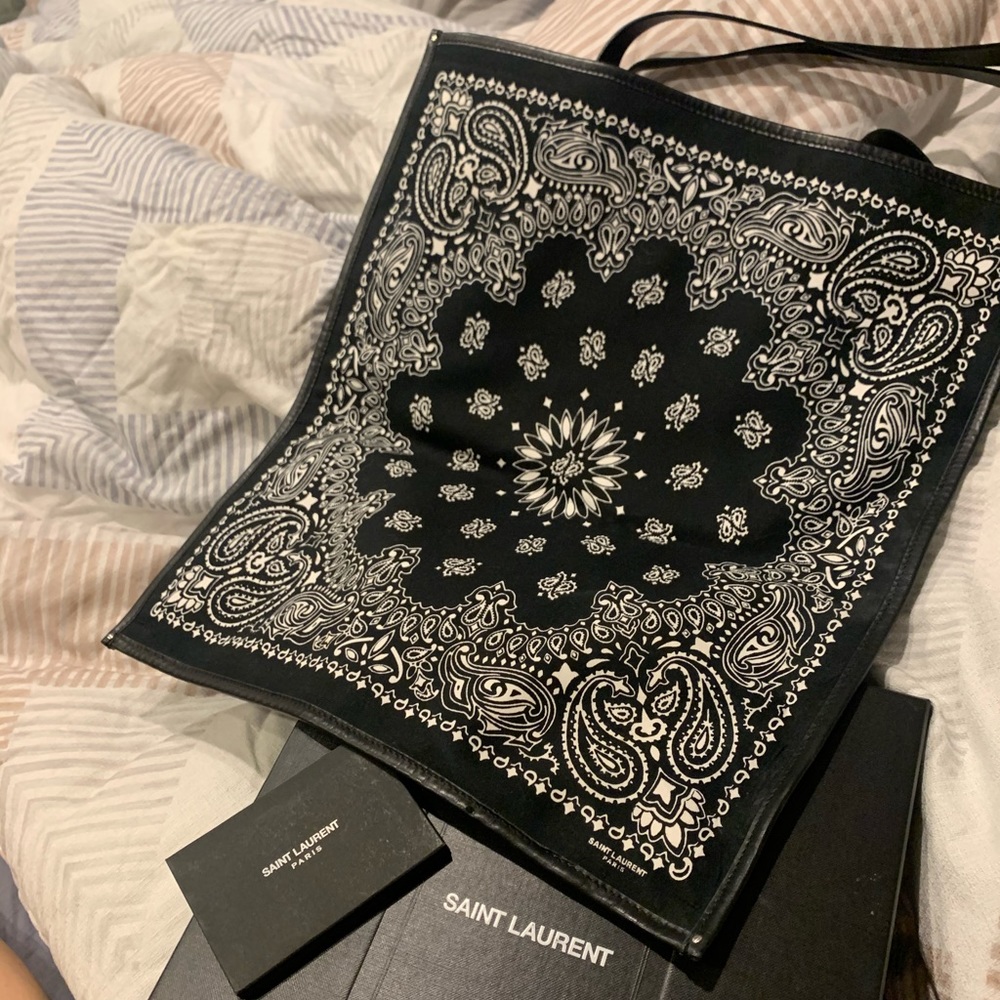 Saint Laurent bandana print leather tote bag
